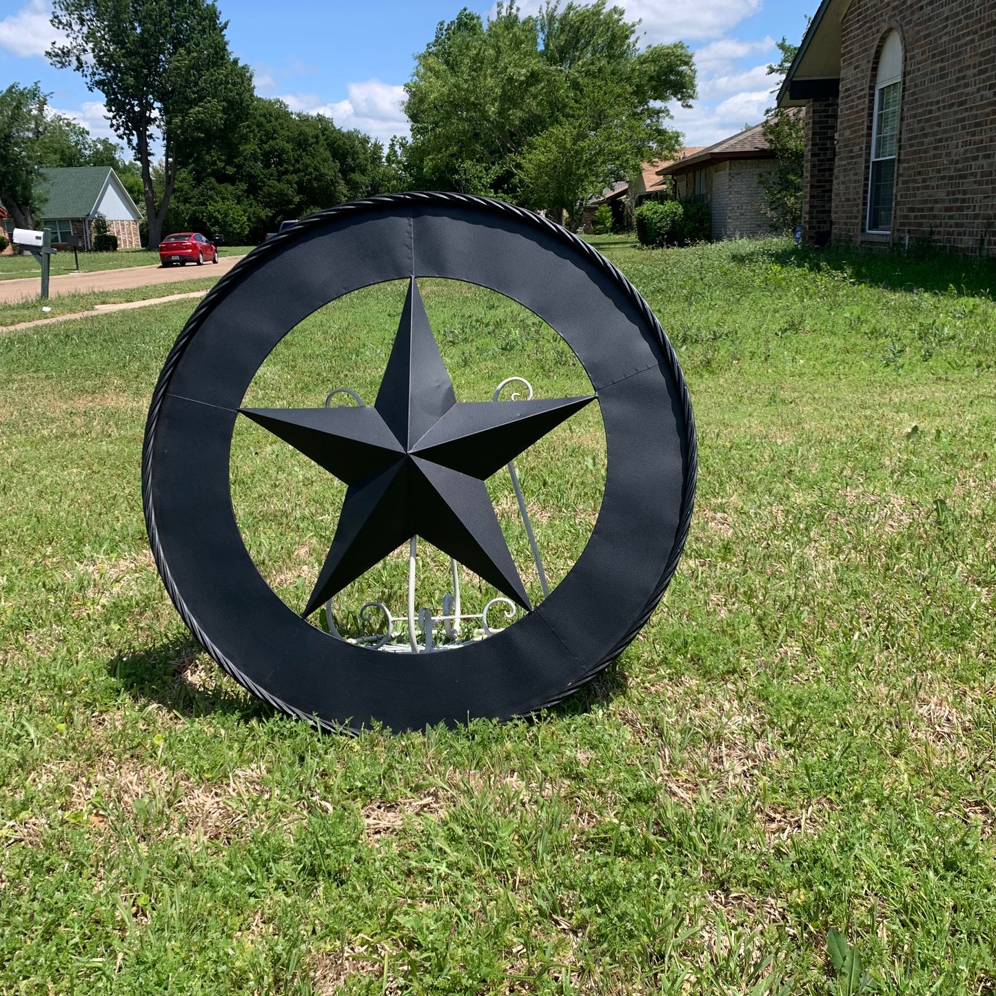 36" RUSTIC BLACK LONE STAR WIDE BAND RING TWISTED ROPE RING 3d METAL STAR WALL ART WESTERN HOME DECOR HANDMADE NEW #EH11879