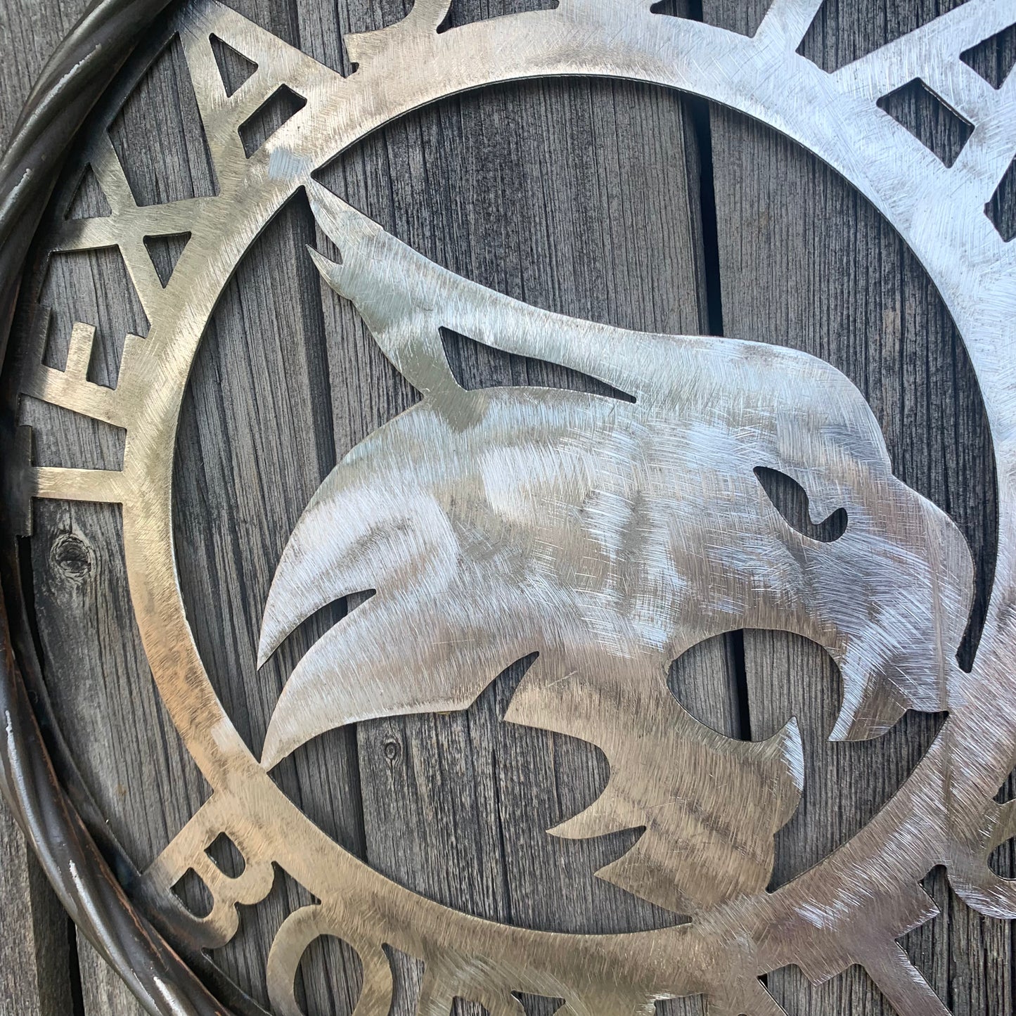 12" TEXAS STATE BOBCATS CUSTOM RAW METAL VINTAGE CRAFT SIGN TEAM ART HANDMADE IN TEXAS
