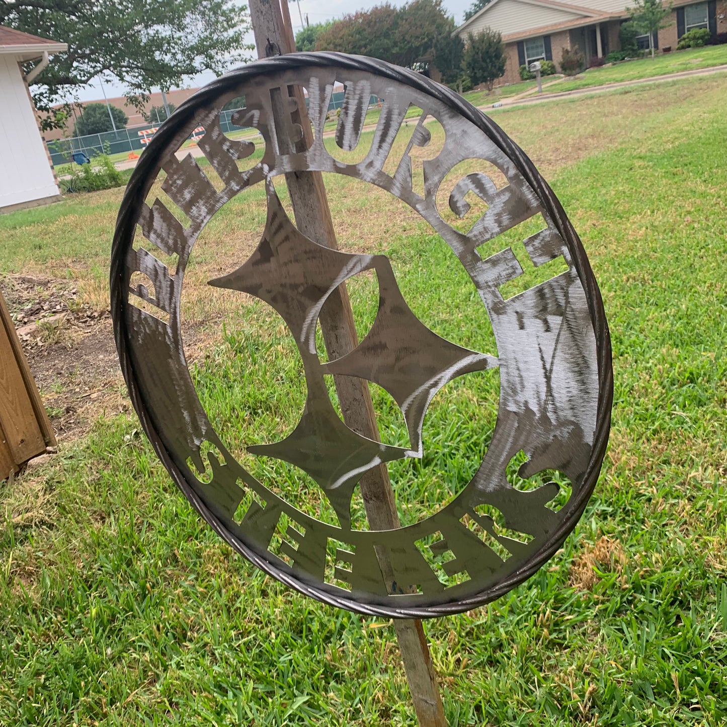 PITTSBURGH STEELERS CUSTOM RAW METAL VINTAGE CRAFT TEAM SIGN HANDMADE