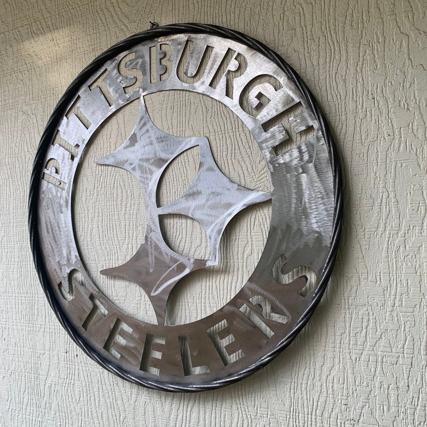 PITTSBURGH STEELERS CUSTOM RAW METAL VINTAGE CRAFT TEAM SIGN HANDMADE