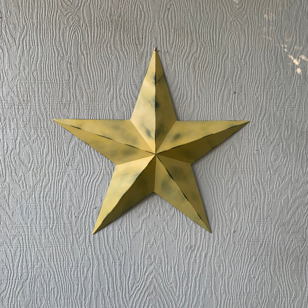 #EH10482 MUSTAND LIGHT YELLOW DISTRESSED BARN STAR TWO TONE METAL ART WESTERN HOME DECOR HANDMADE NEW