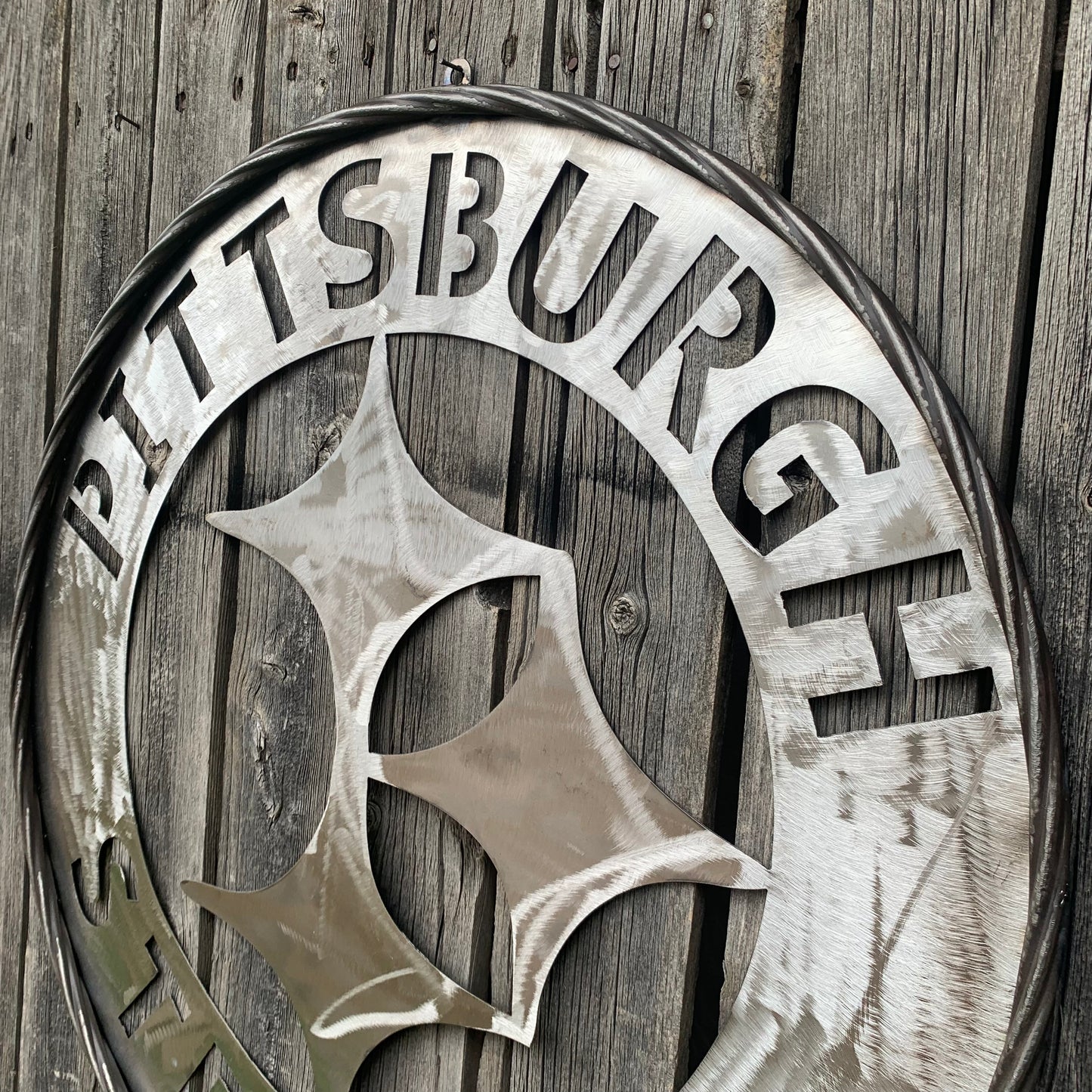 PITTSBURGH STEELERS CUSTOM RAW METAL VINTAGE CRAFT TEAM SIGN HANDMADE