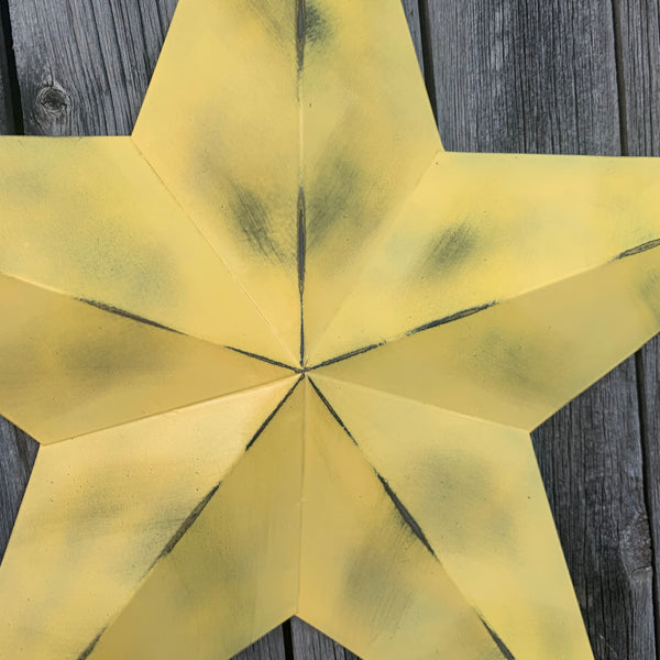 #EH10482 MUSTAND LIGHT YELLOW DISTRESSED BARN STAR TWO TONE METAL ART WESTERN HOME DECOR HANDMADE NEW