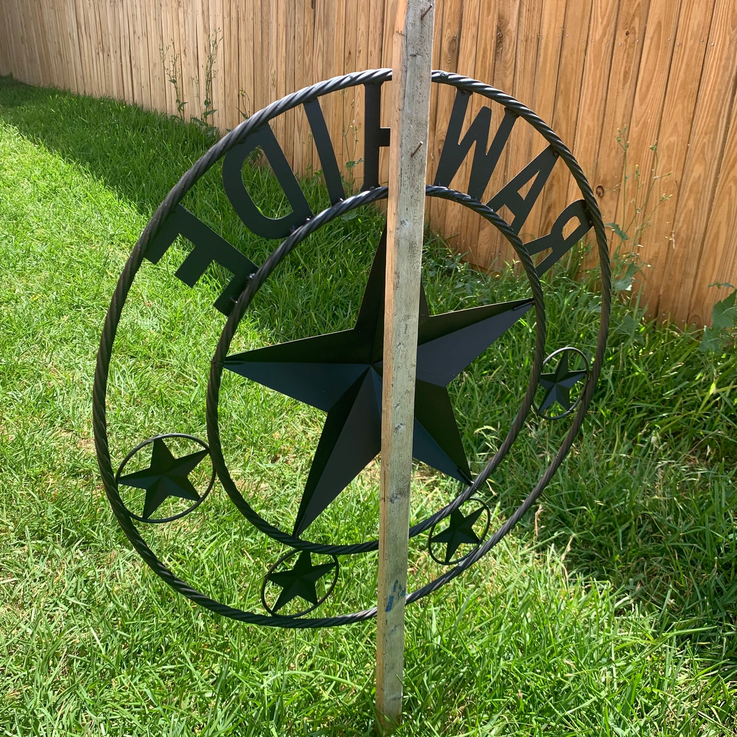 RAWHIDE STYLE CUSTOM STAR RUSTIC BLACK NAME BARN METAL STAR 3d TWISTED ROPE RING WESTERN HOME DECOR HANDMADE