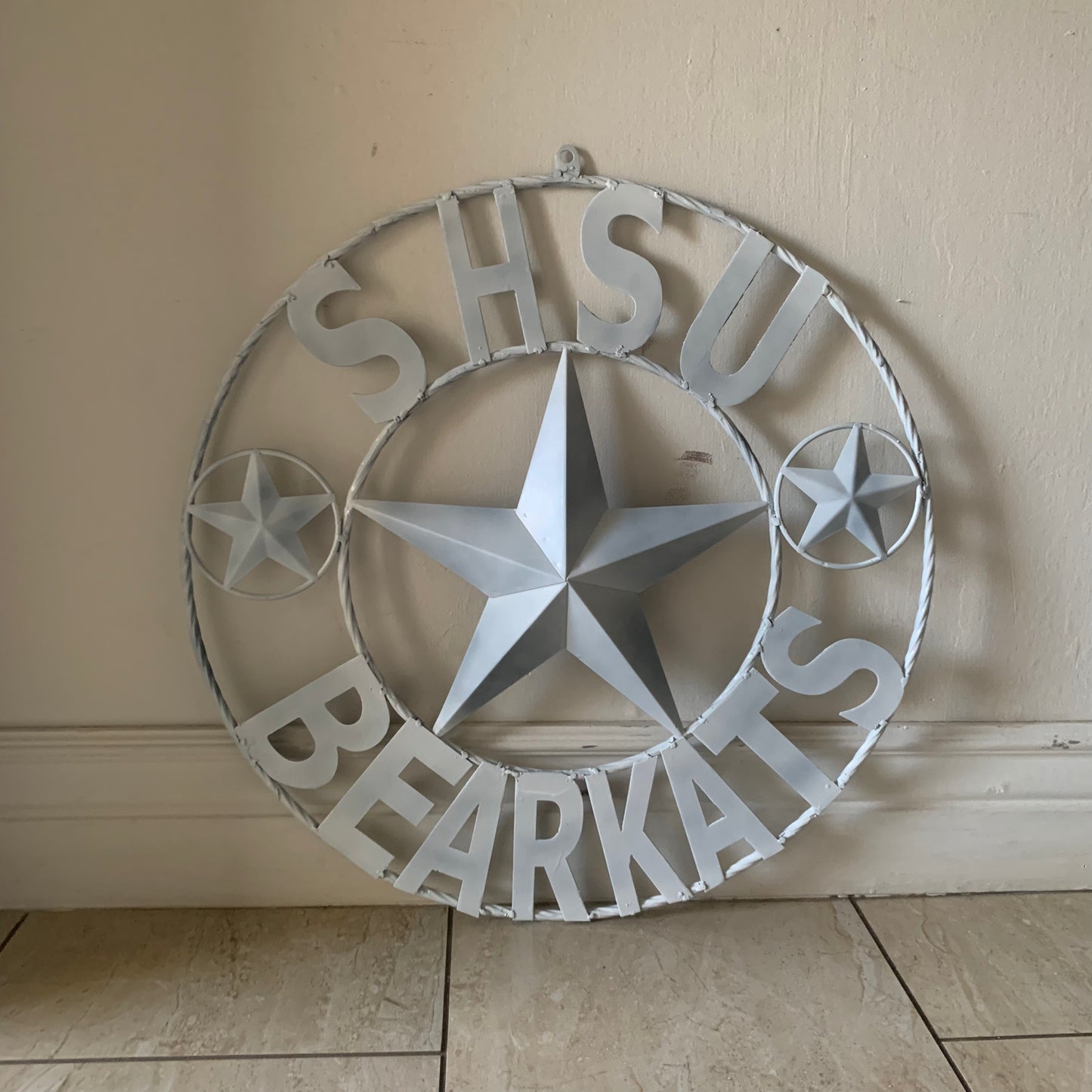 24",32" SHSU SAM HOUSTON BEARKATS RUSTIC WHITE METAL CUSTOM VINTAGE CRAFT RUSTIC BLACK TEAM STAR HANDMADE