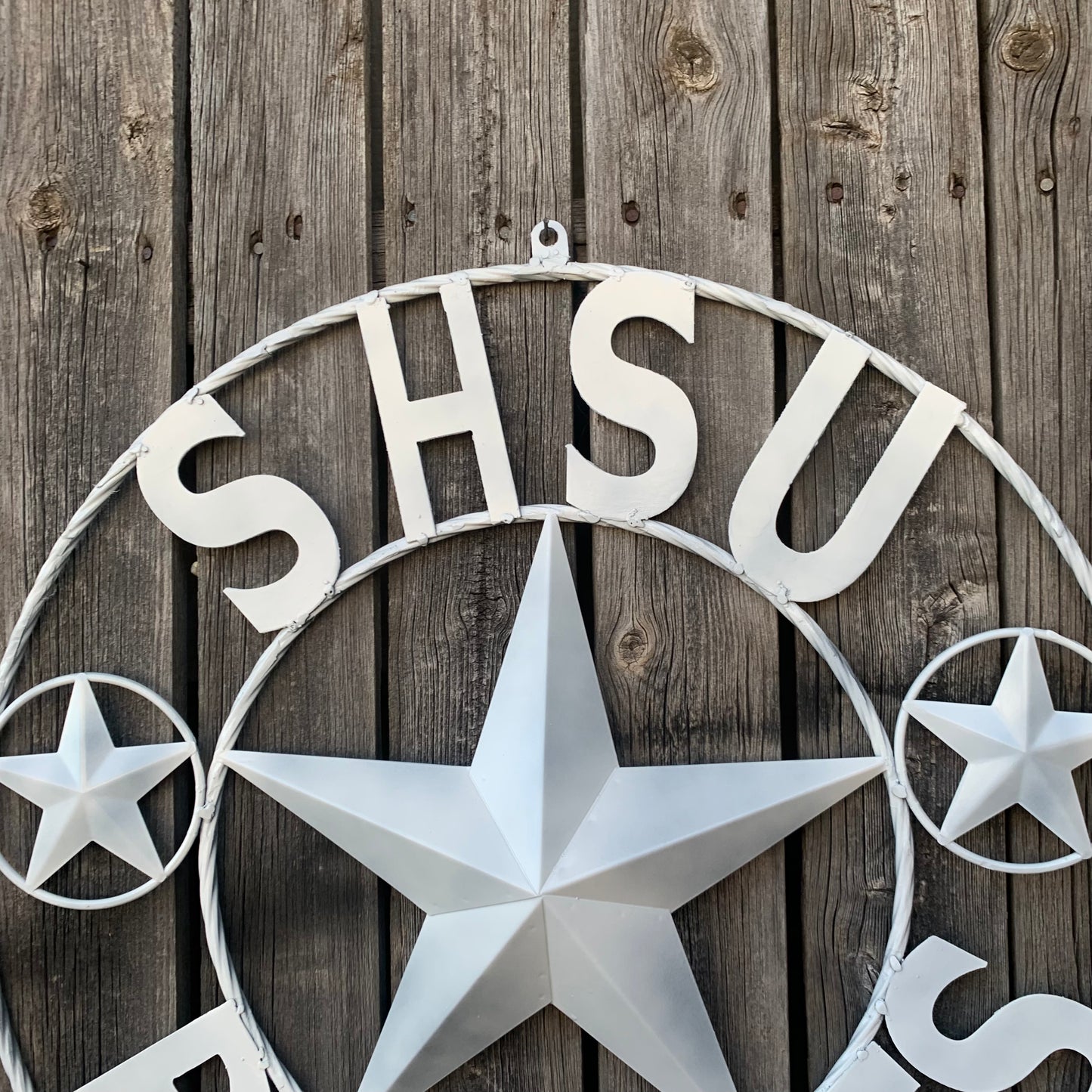 24",32" SHSU SAM HOUSTON BEARKATS RUSTIC WHITE METAL CUSTOM VINTAGE CRAFT RUSTIC BLACK TEAM STAR HANDMADE
