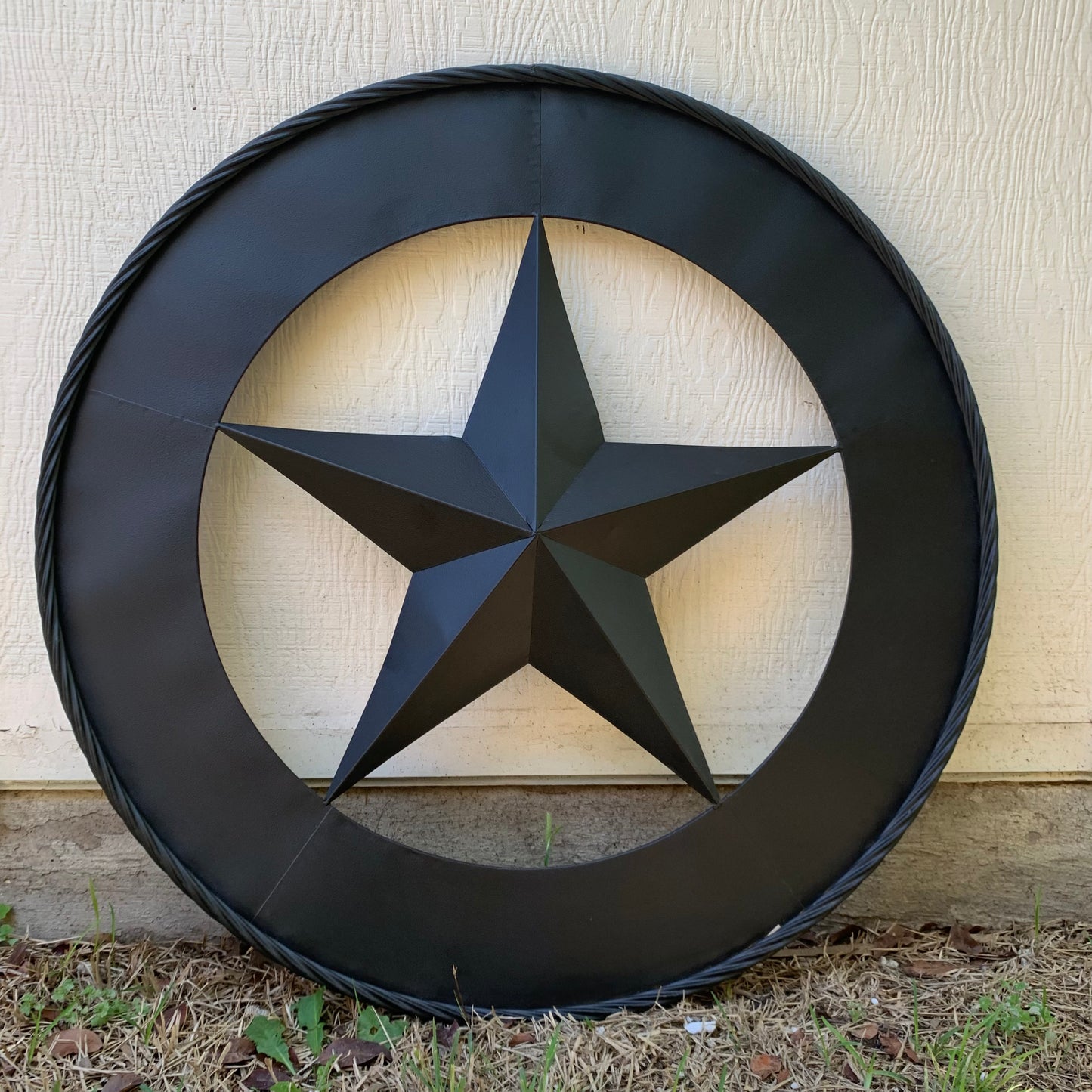 36" RUSTIC BLACK LONE STAR WIDE BAND RING TWISTED ROPE RING 3d METAL STAR WALL ART WESTERN HOME DECOR HANDMADE NEW #EH11879
