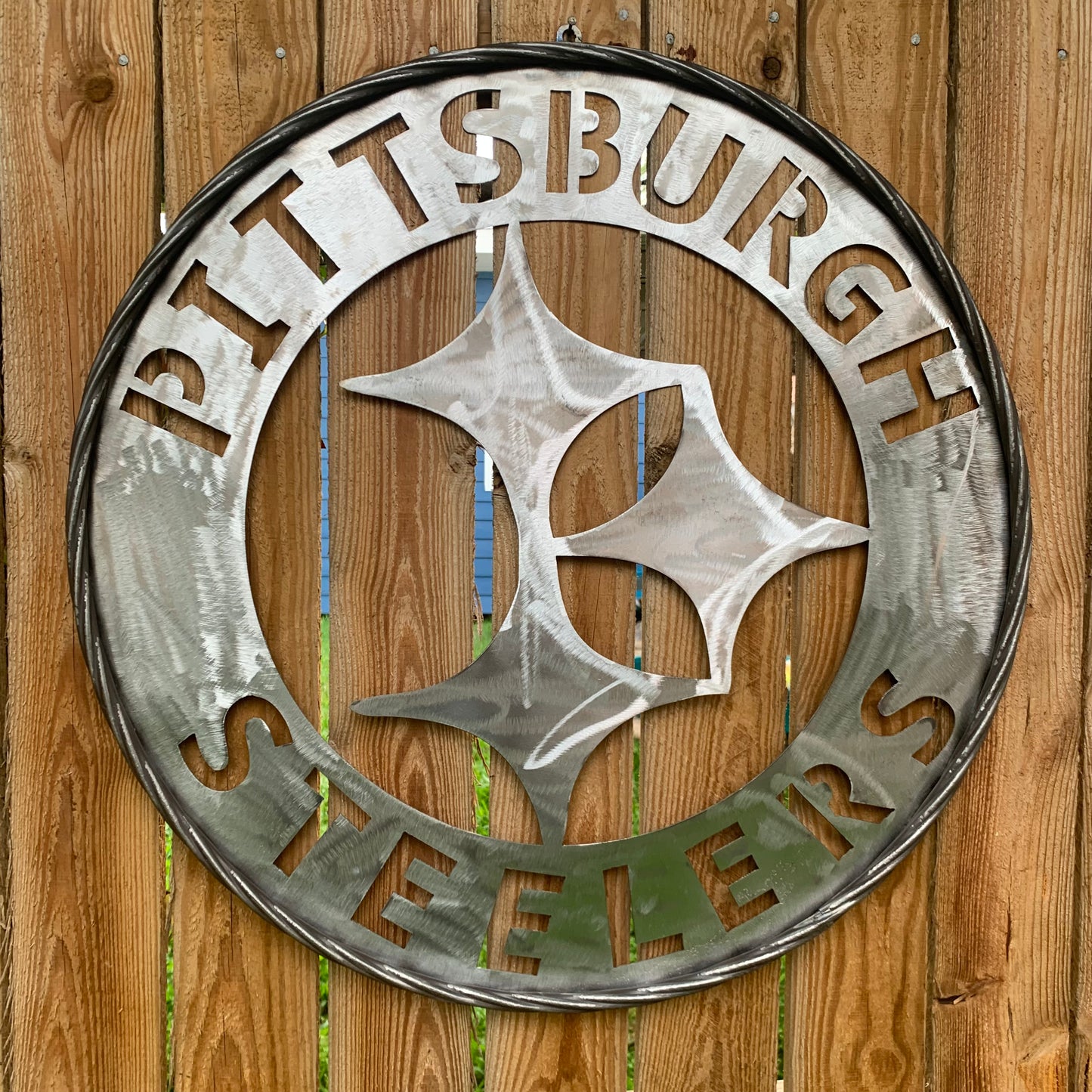 PITTSBURGH STEELERS CUSTOM RAW METAL VINTAGE CRAFT TEAM SIGN HANDMADE