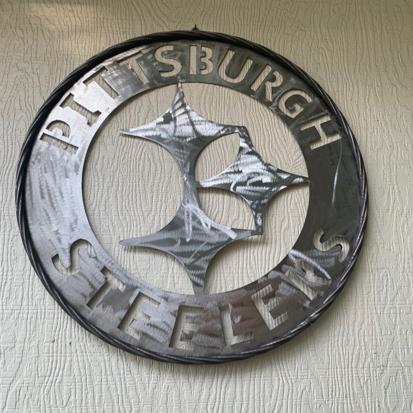 PITTSBURGH STEELERS CUSTOM RAW METAL VINTAGE CRAFT TEAM SIGN HANDMADE