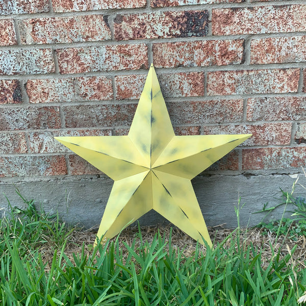 #EH10482 MUSTAND LIGHT YELLOW DISTRESSED BARN STAR TWO TONE METAL ART WESTERN HOME DECOR HANDMADE NEW