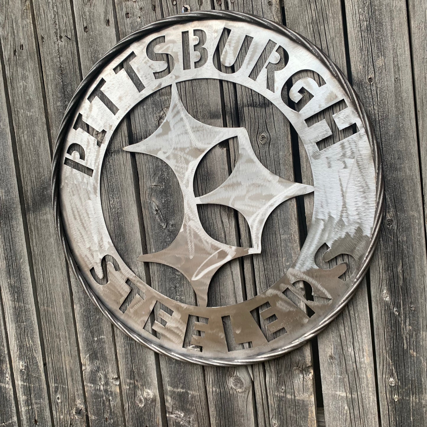 PITTSBURGH STEELERS CUSTOM RAW METAL VINTAGE CRAFT TEAM SIGN HANDMADE