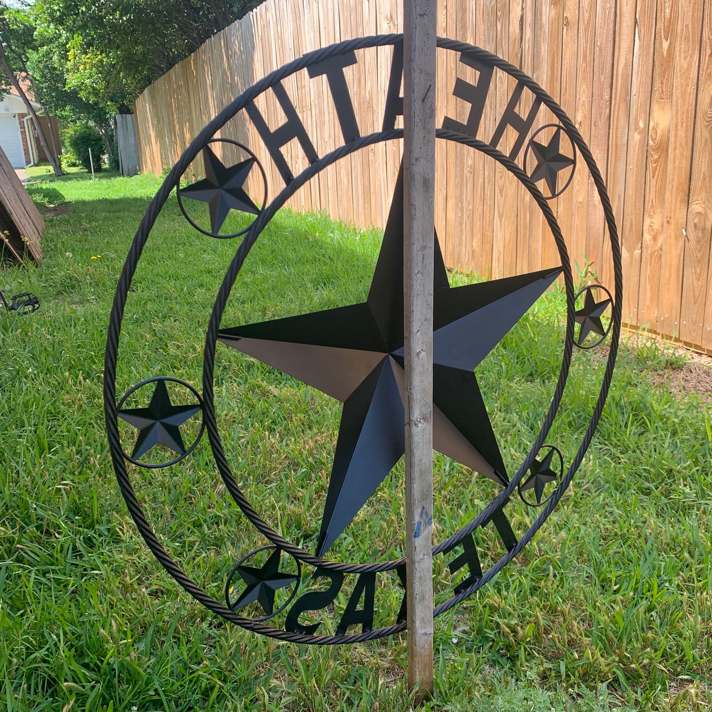 HEATH TEXAS STYLE CUSTOM STAR NAME BARN METAL STAR 3d TWISTED ROPE RING WESTERN HOME DECOR HANDMADE RUSTIC BLACK 24",32",34",36",40",42",44",46",50"