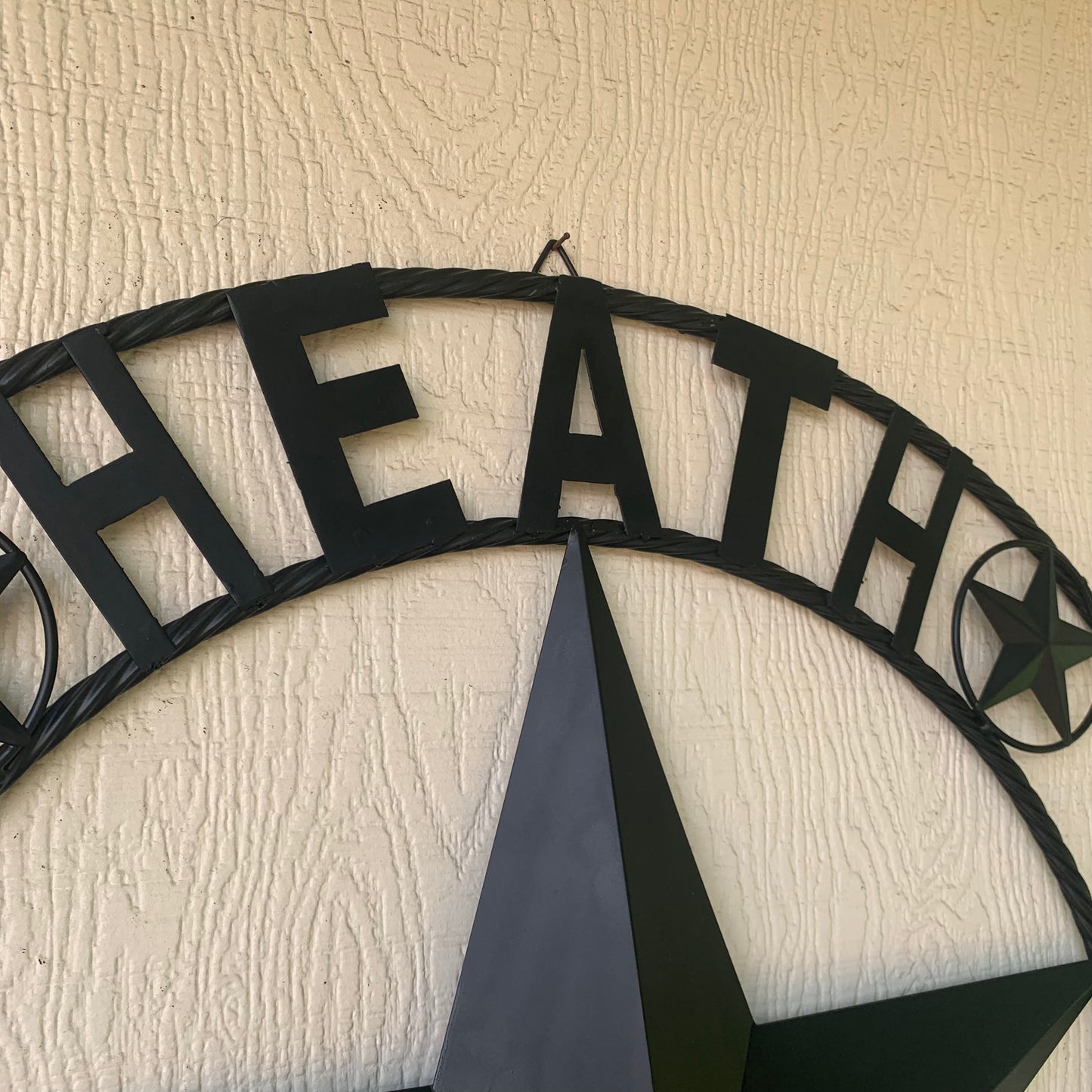 HEATH TEXAS STYLE CUSTOM STAR NAME BARN METAL STAR 3d TWISTED ROPE RING WESTERN HOME DECOR HANDMADE RUSTIC BLACK 24",32",34",36",40",42",44",46",50"