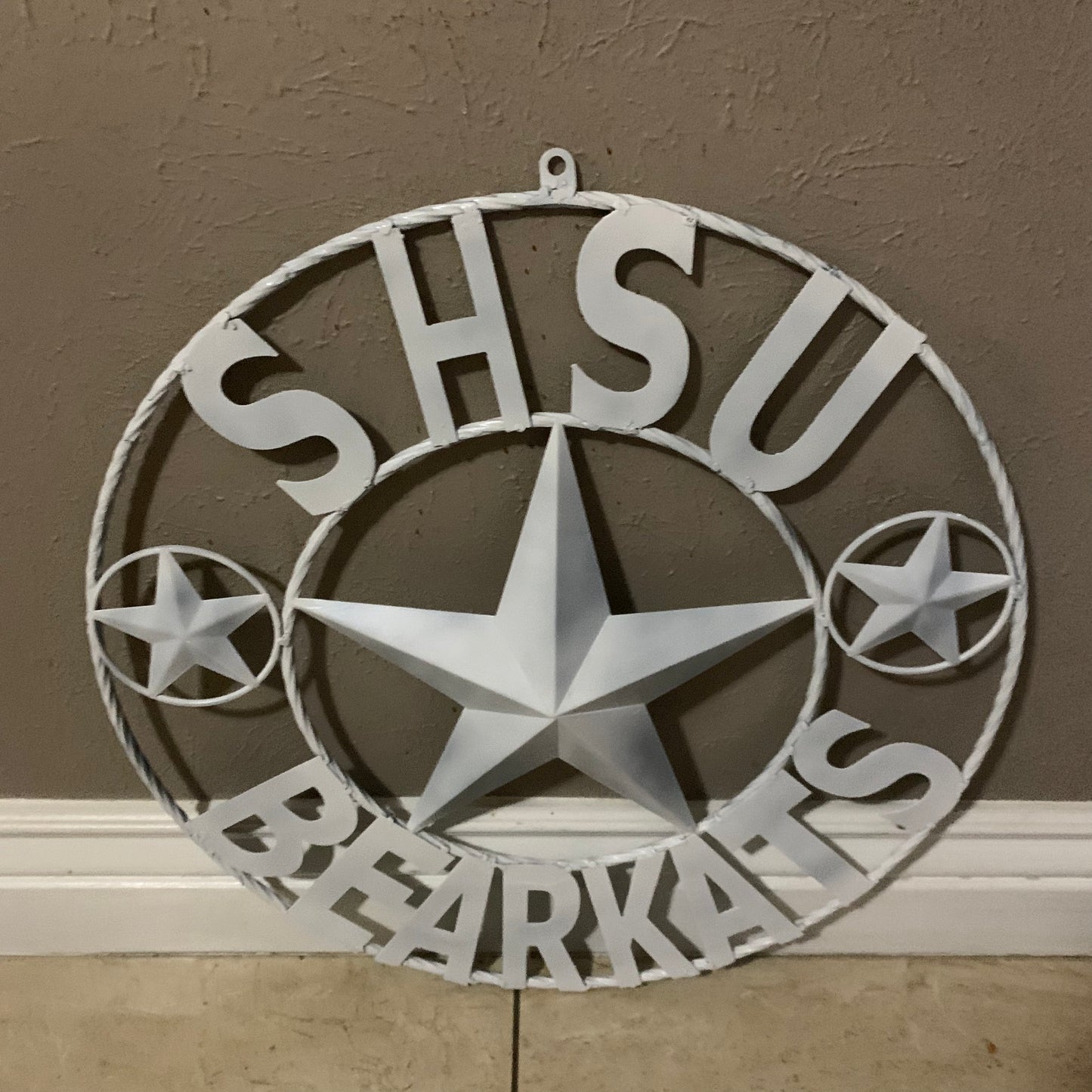 24",32" SHSU SAM HOUSTON BEARKATS RUSTIC WHITE METAL CUSTOM VINTAGE CRAFT RUSTIC BLACK TEAM STAR HANDMADE