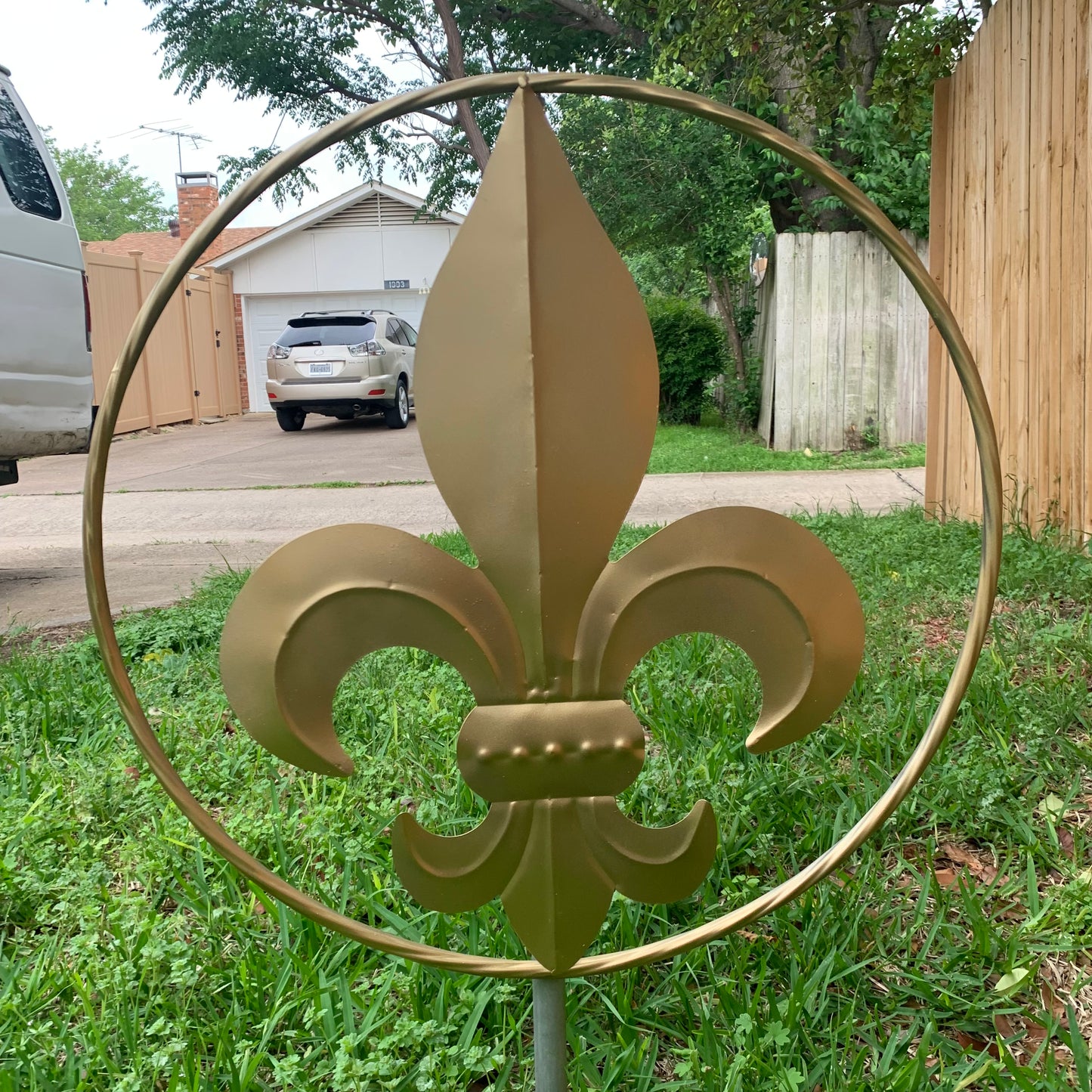 24" GOLD FLEUR DE LIS METAL SIGN WESTERN HOME DECOR HANDMADE NEW ART #EH10149