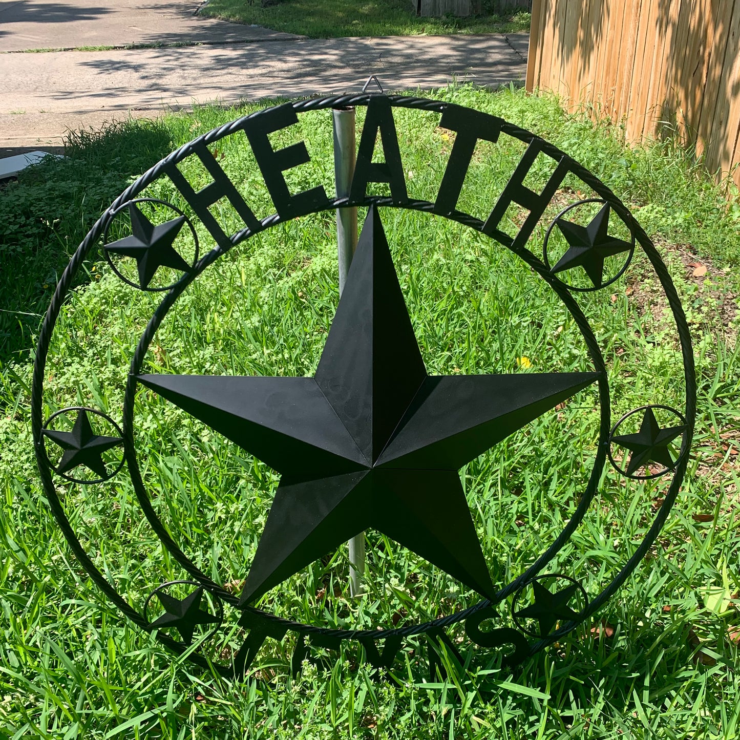 HEATH TEXAS STYLE CUSTOM STAR NAME BARN METAL STAR 3d TWISTED ROPE RING WESTERN HOME DECOR HANDMADE RUSTIC BLACK 24",32",34",36",40",42",44",46",50"