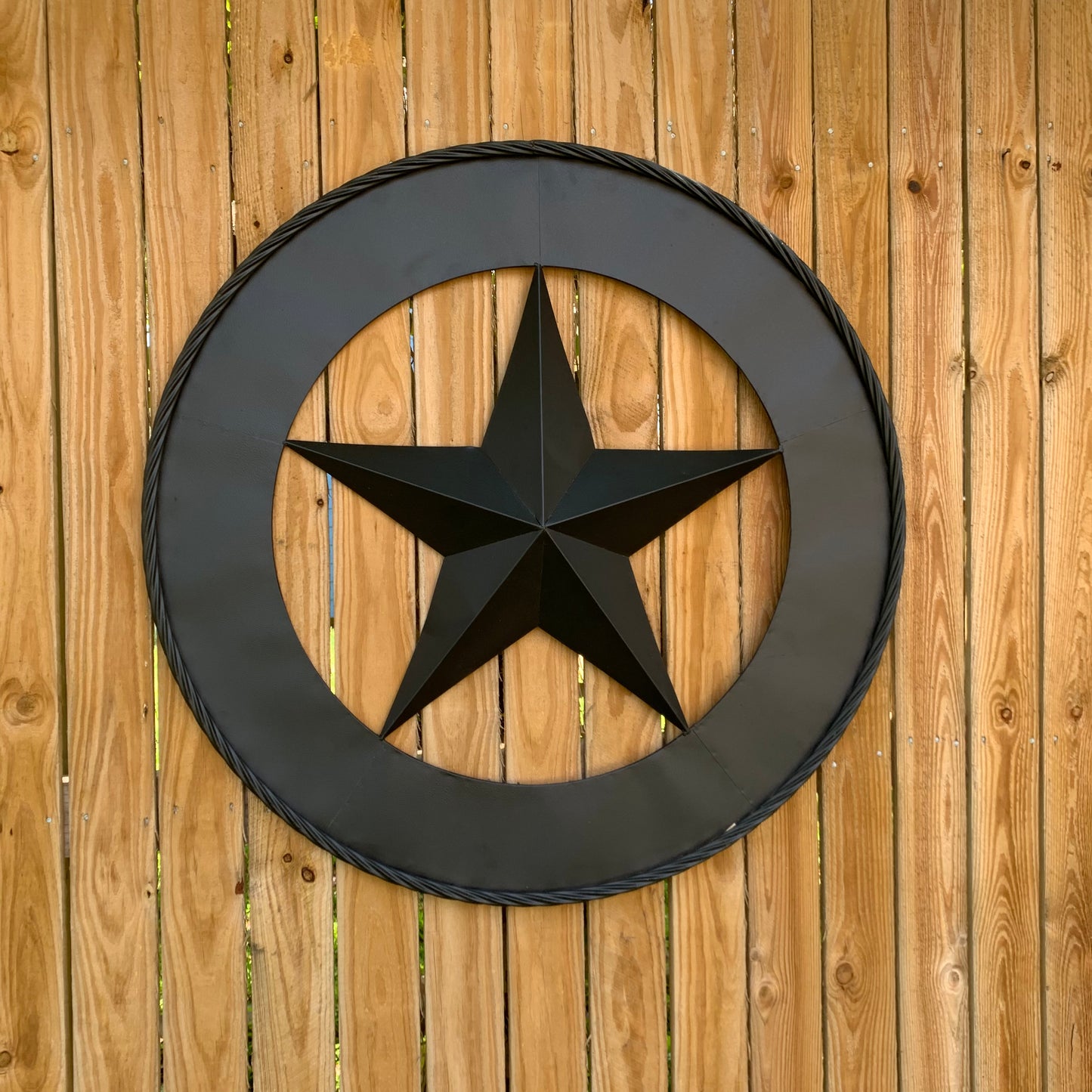 36" RUSTIC BLACK LONE STAR WIDE BAND RING TWISTED ROPE RING 3d METAL STAR WALL ART WESTERN HOME DECOR HANDMADE NEW #EH11879