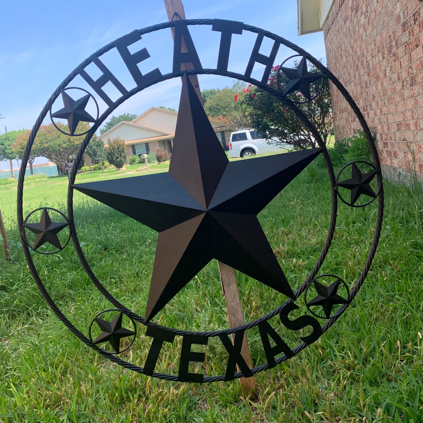 HEATH TEXAS STYLE CUSTOM STAR NAME BARN METAL STAR 3d TWISTED ROPE RING WESTERN HOME DECOR HANDMADE RUSTIC BLACK 24",32",34",36",40",42",44",46",50"