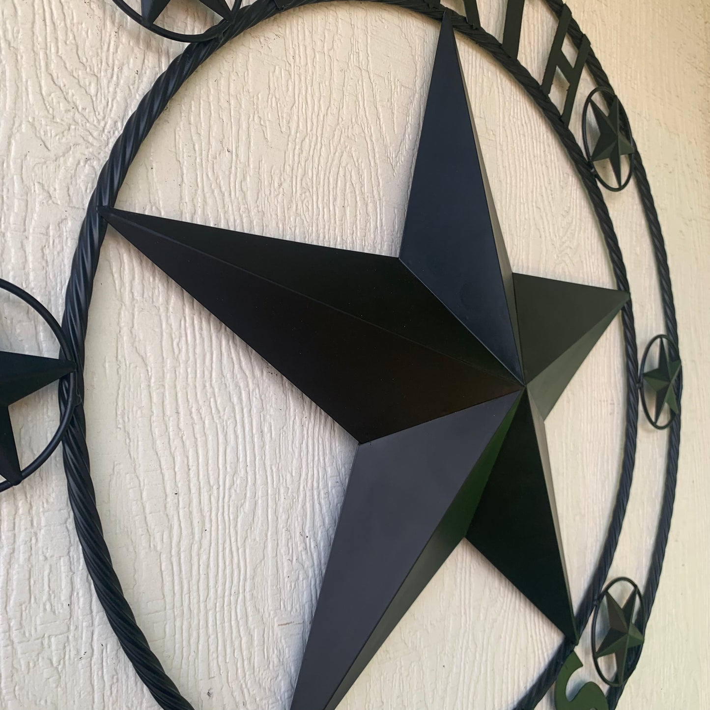 HEATH TEXAS STYLE CUSTOM STAR NAME BARN METAL STAR 3d TWISTED ROPE RING WESTERN HOME DECOR HANDMADE RUSTIC BLACK 24",32",34",36",40",42",44",46",50"