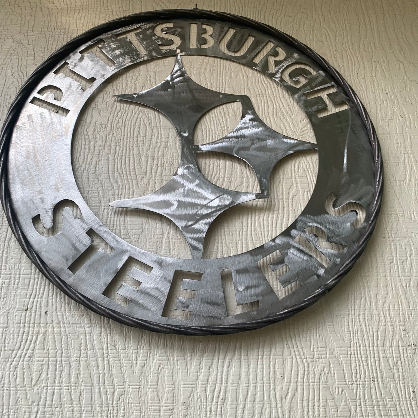 PITTSBURGH STEELERS CUSTOM RAW METAL VINTAGE CRAFT TEAM SIGN HANDMADE