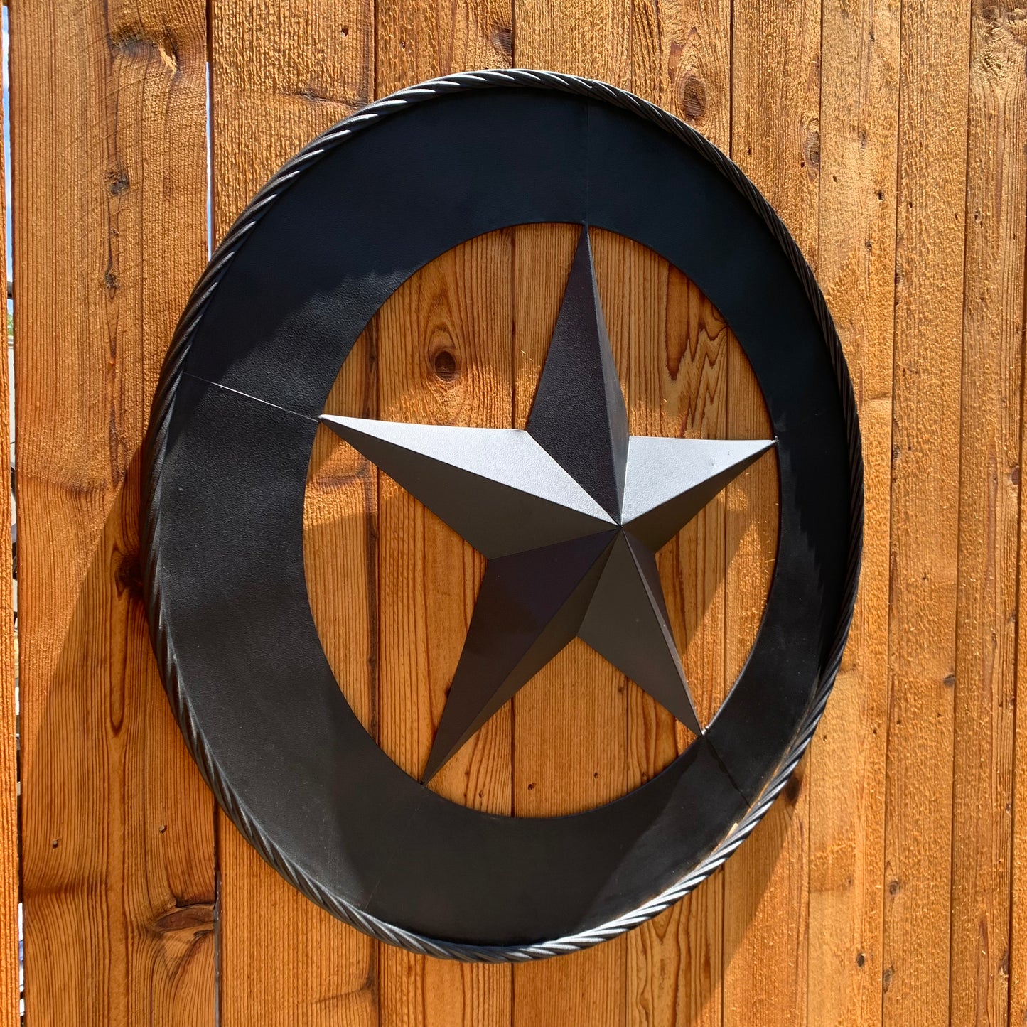 36" RUSTIC BLACK LONE STAR WIDE BAND RING TWISTED ROPE RING 3d METAL STAR WALL ART WESTERN HOME DECOR HANDMADE NEW #EH11879