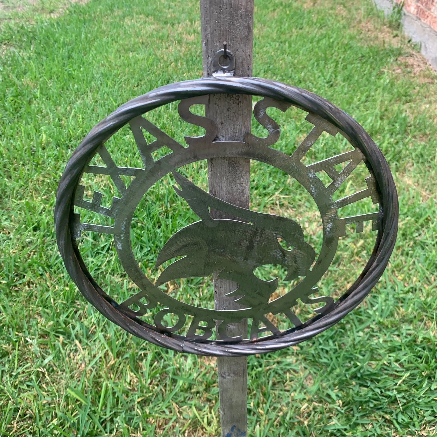 12" TEXAS STATE BOBCATS CUSTOM RAW METAL VINTAGE CRAFT SIGN TEAM ART HANDMADE IN TEXAS