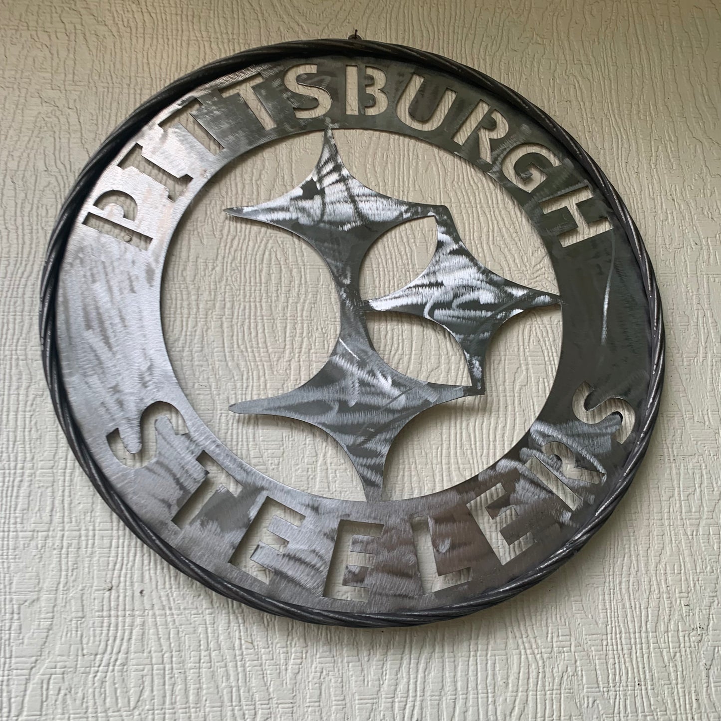 PITTSBURGH STEELERS CUSTOM RAW METAL VINTAGE CRAFT TEAM SIGN HANDMADE