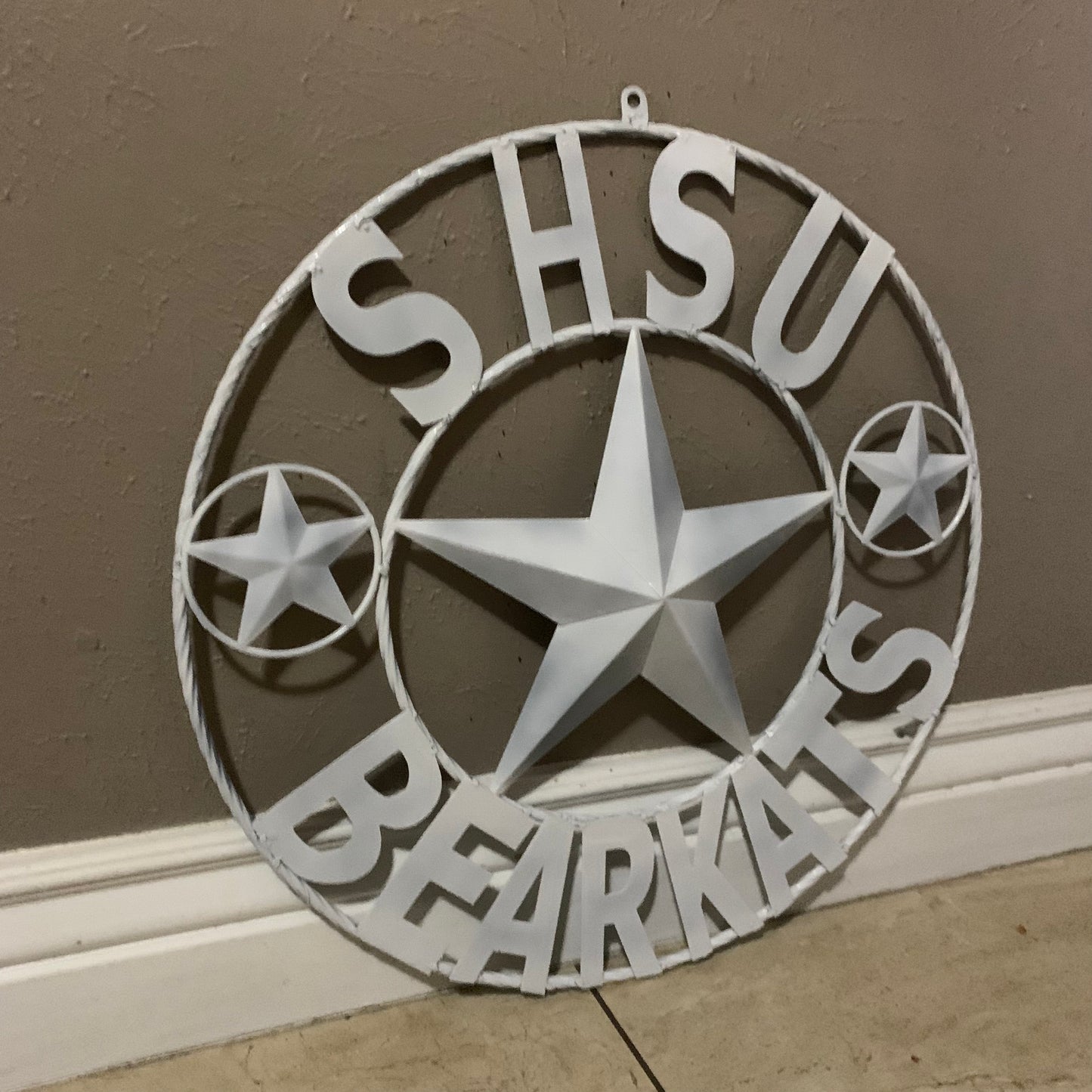 24",32" SHSU SAM HOUSTON BEARKATS RUSTIC WHITE METAL CUSTOM VINTAGE CRAFT RUSTIC BLACK TEAM STAR HANDMADE