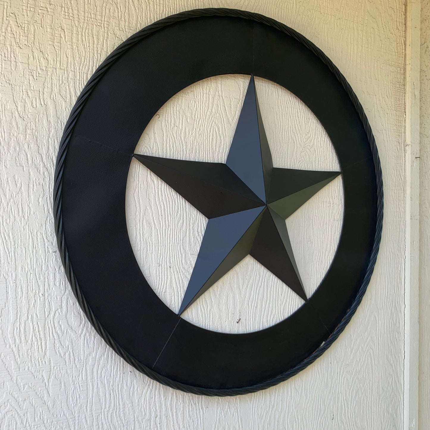 36" RUSTIC BLACK LONE STAR WIDE BAND RING TWISTED ROPE RING 3d METAL STAR WALL ART WESTERN HOME DECOR HANDMADE NEW #EH11879