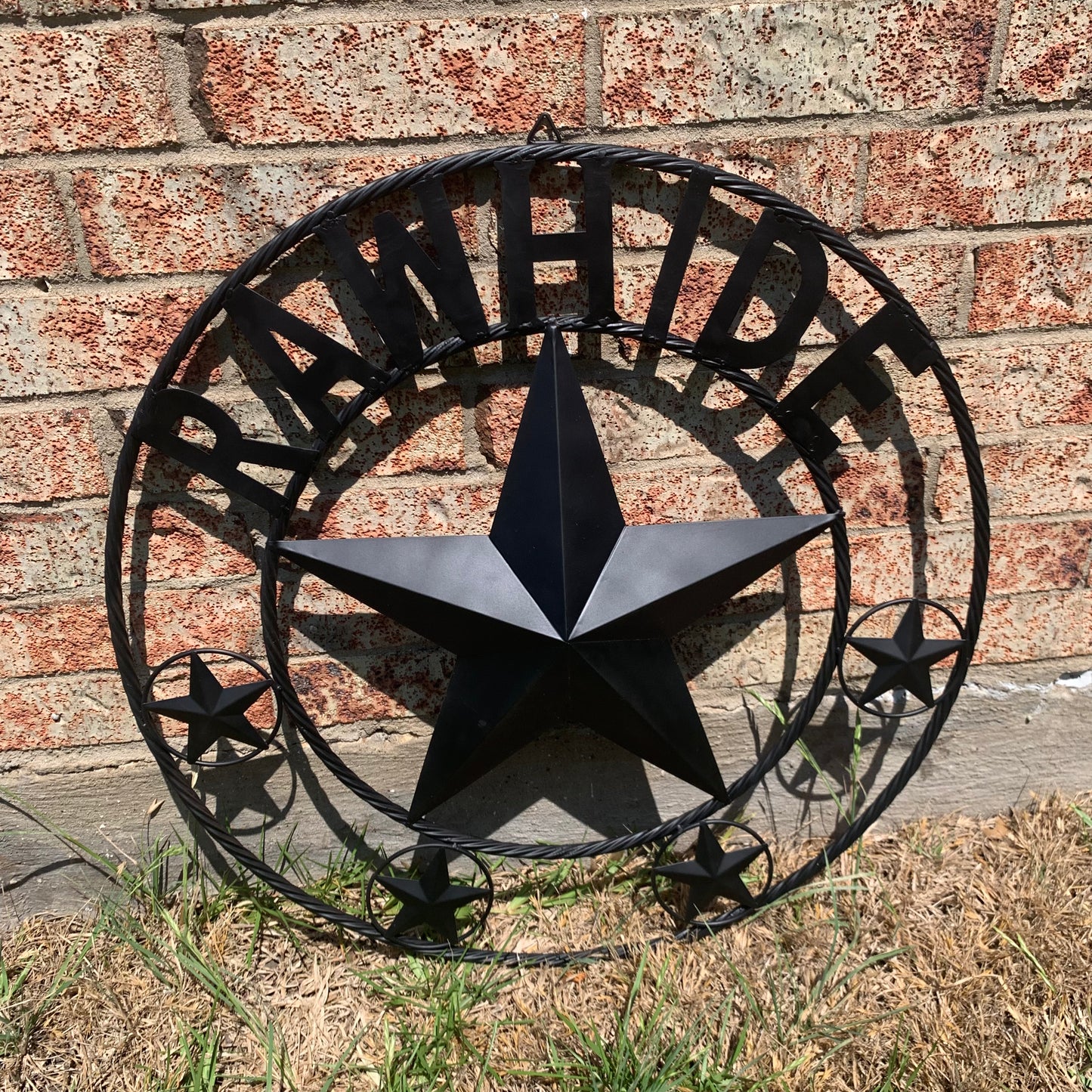 RAWHIDE STYLE CUSTOM STAR RUSTIC BLACK NAME BARN METAL STAR 3d TWISTED ROPE RING WESTERN HOME DECOR HANDMADE