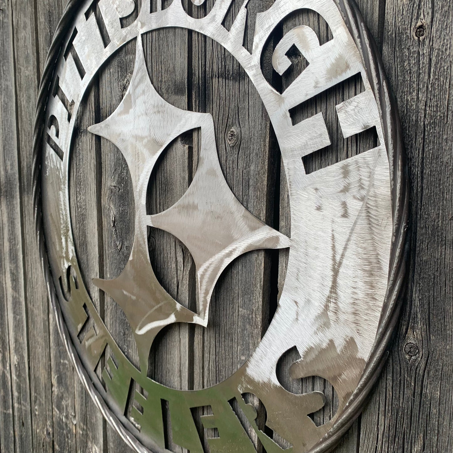 PITTSBURGH STEELERS CUSTOM RAW METAL VINTAGE CRAFT TEAM SIGN HANDMADE