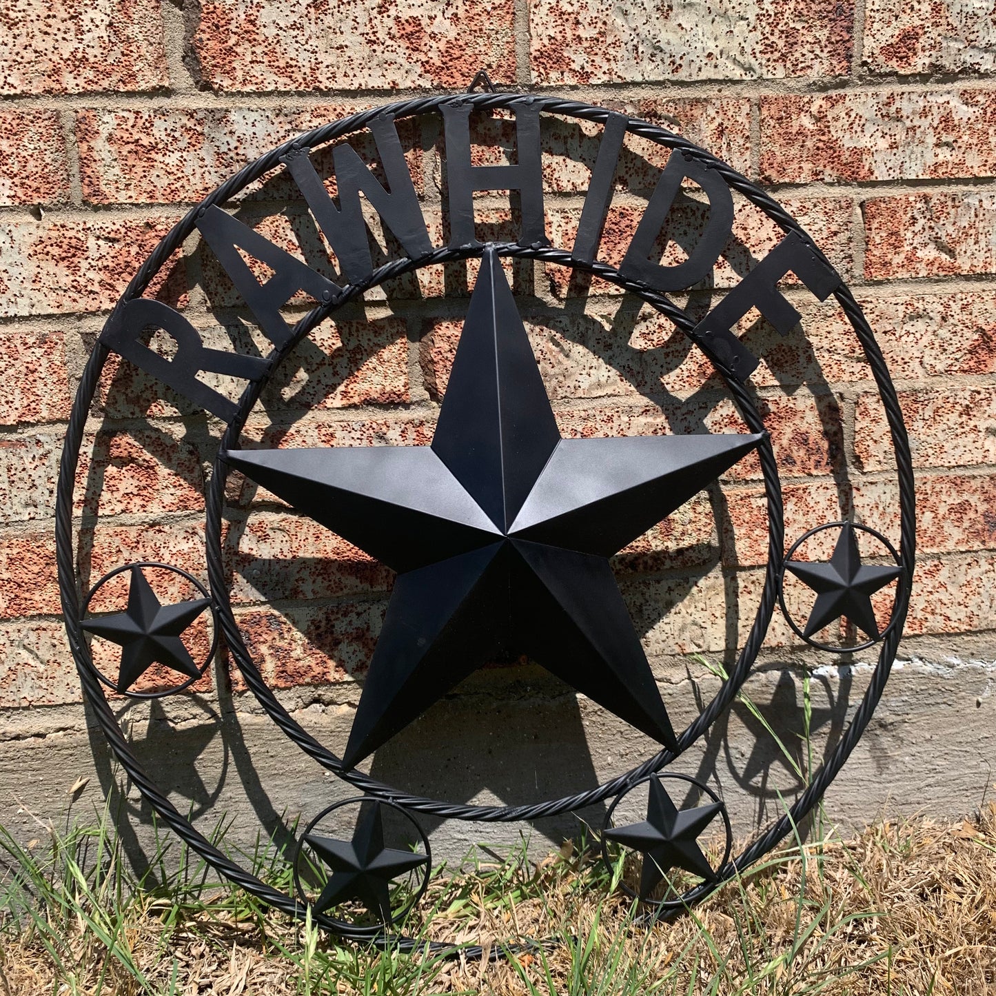 RAWHIDE STYLE CUSTOM STAR RUSTIC BLACK NAME BARN METAL STAR 3d TWISTED ROPE RING WESTERN HOME DECOR HANDMADE