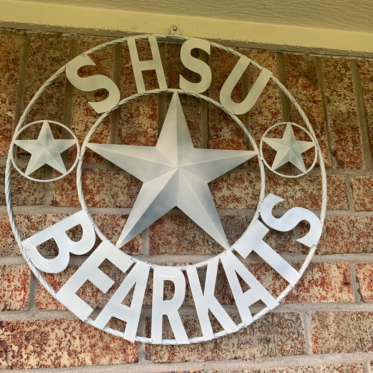 24",32" SHSU SAM HOUSTON BEARKATS RUSTIC WHITE METAL CUSTOM VINTAGE CRAFT RUSTIC BLACK TEAM STAR HANDMADE