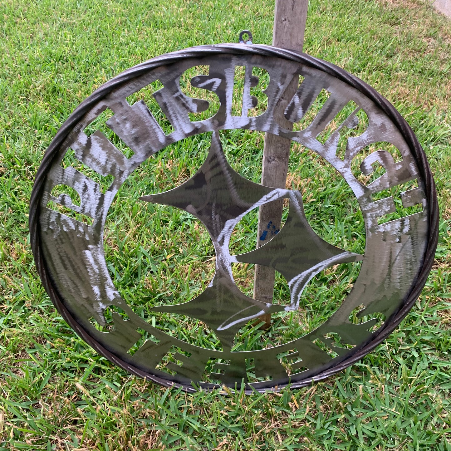 PITTSBURGH STEELERS CUSTOM RAW METAL VINTAGE CRAFT TEAM SIGN HANDMADE