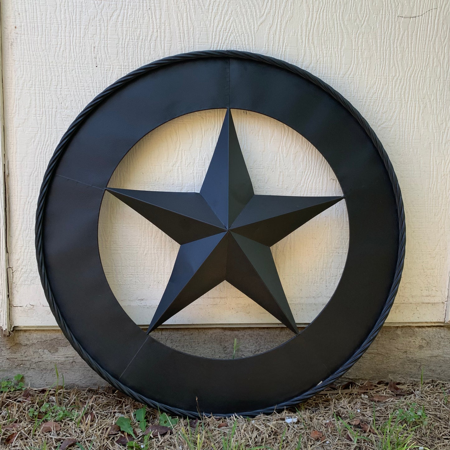 36" RUSTIC BLACK LONE STAR WIDE BAND RING TWISTED ROPE RING 3d METAL STAR WALL ART WESTERN HOME DECOR HANDMADE NEW #EH11879