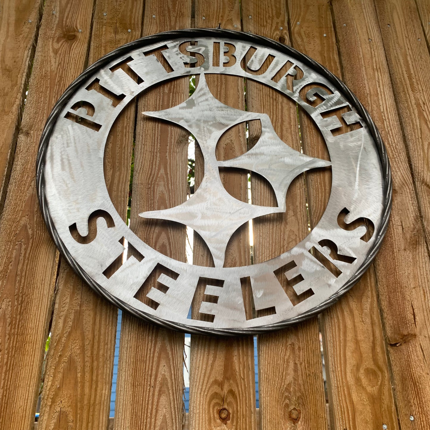 PITTSBURGH STEELERS CUSTOM RAW METAL VINTAGE CRAFT TEAM SIGN HANDMADE