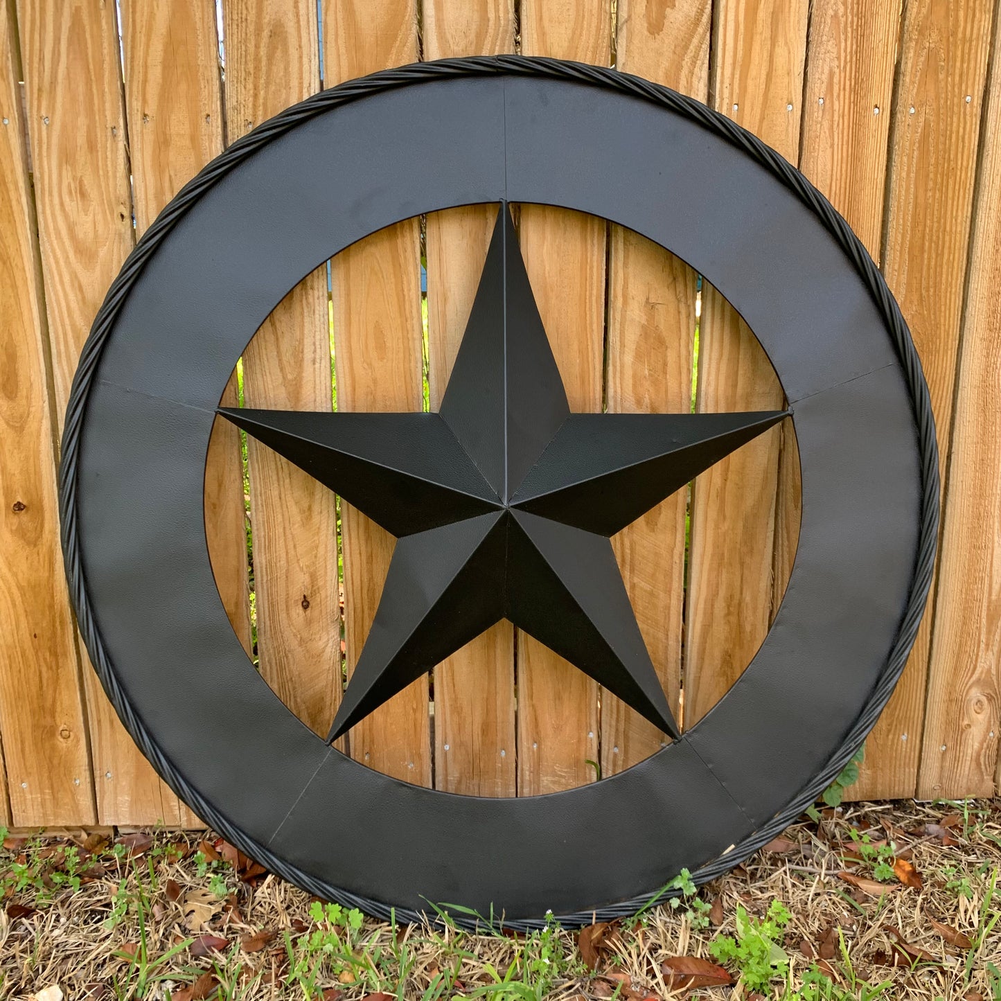 36" RUSTIC BLACK LONE STAR WIDE BAND RING TWISTED ROPE RING 3d METAL STAR WALL ART WESTERN HOME DECOR HANDMADE NEW #EH11879