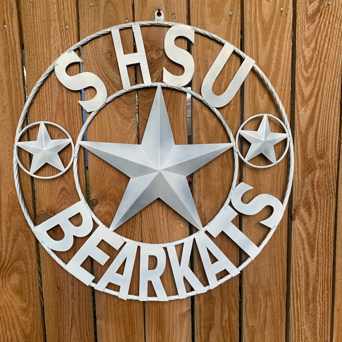 24",32" SHSU SAM HOUSTON BEARKATS RUSTIC WHITE METAL CUSTOM VINTAGE CRAFT RUSTIC BLACK TEAM STAR HANDMADE