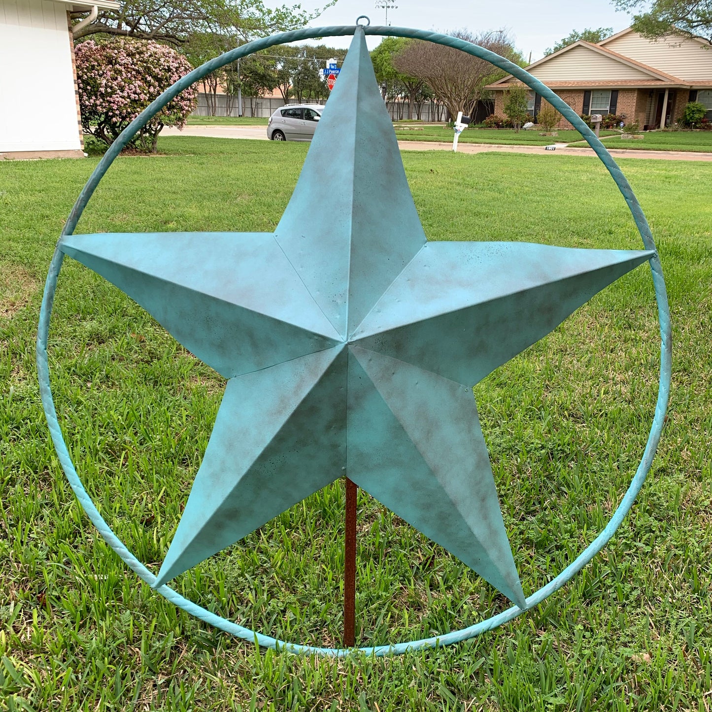 #EH10486 TURQUOISE DISTRESSED LIGHT TWO TONE BARN STAR METAL LONESTAR TWISTED ROPE RING WETSERN HOME DECOR HANDMADE NEW