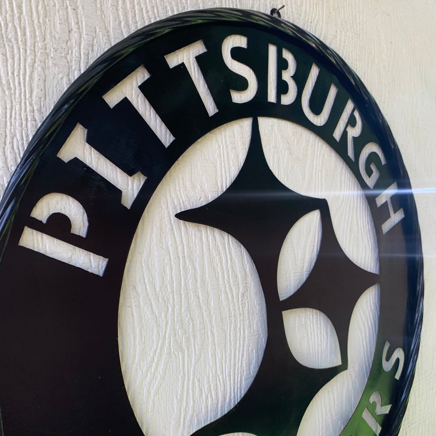 PITTSBURGH BLACK METAL DISC CUSTOM VINTAGE CRAFT TEAM SPORTS SIGN HANDMADE