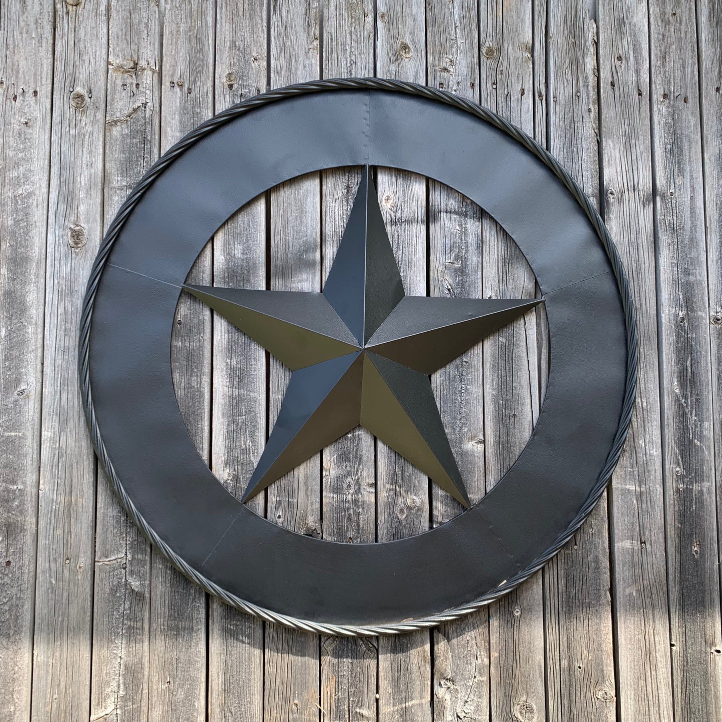36" RUSTIC BLACK LONE STAR WIDE BAND RING TWISTED ROPE RING 3d METAL STAR WALL ART WESTERN HOME DECOR HANDMADE NEW #EH11879