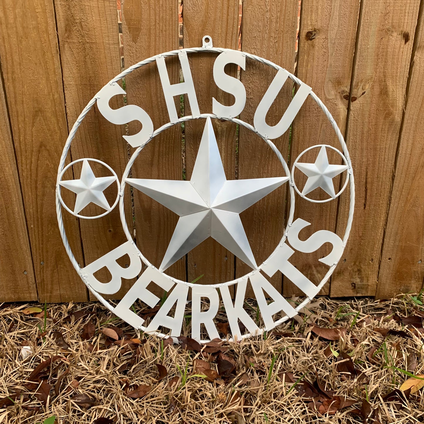 24",32" SHSU SAM HOUSTON BEARKATS RUSTIC WHITE METAL CUSTOM VINTAGE CRAFT RUSTIC BLACK TEAM STAR HANDMADE
