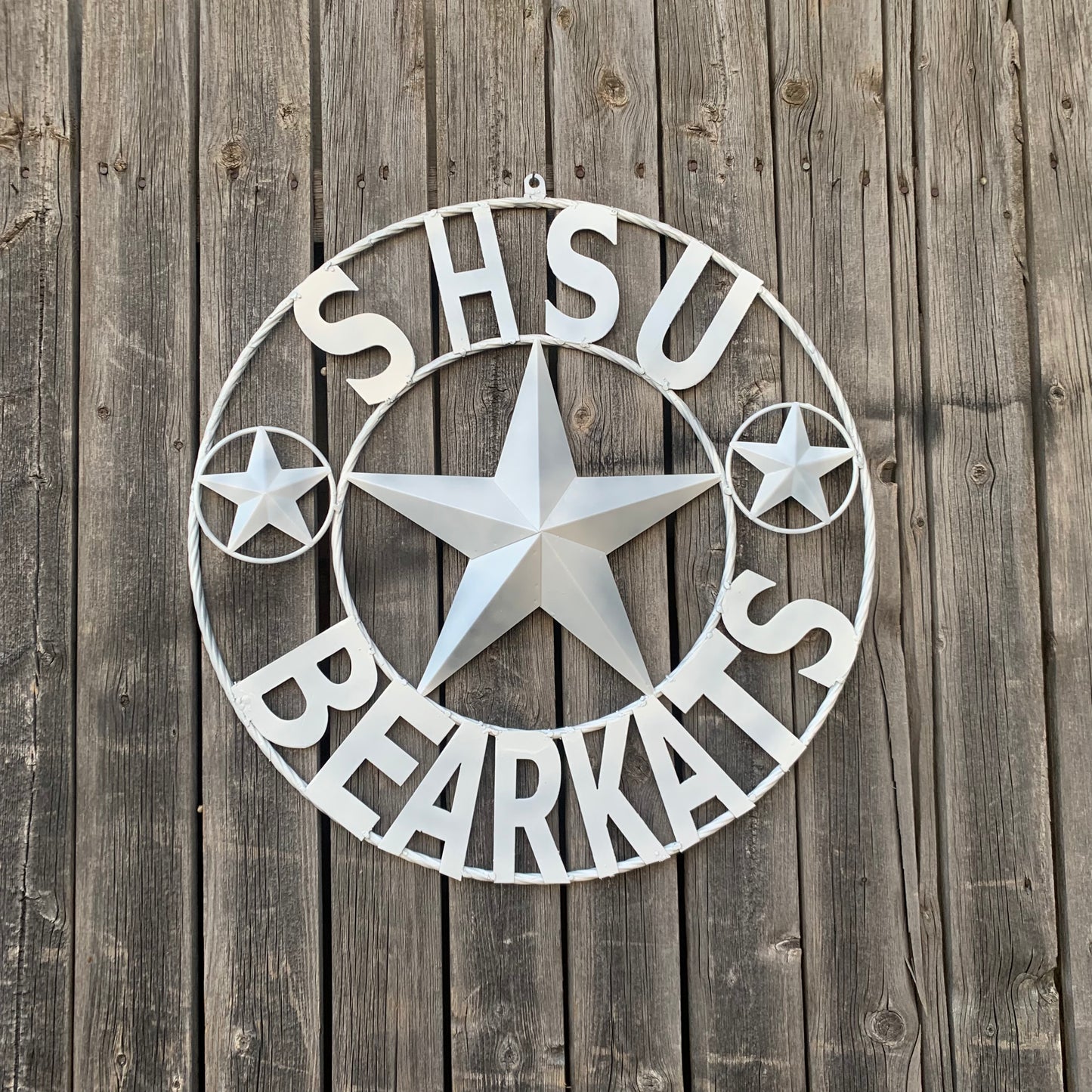 24",32" SHSU SAM HOUSTON BEARKATS RUSTIC WHITE METAL CUSTOM VINTAGE CRAFT RUSTIC BLACK TEAM STAR HANDMADE