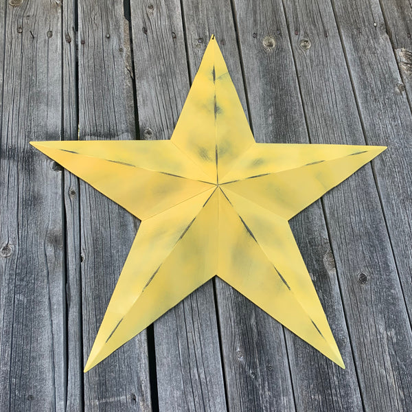 #EH10482 MUSTAND LIGHT YELLOW DISTRESSED BARN STAR TWO TONE METAL ART WESTERN HOME DECOR HANDMADE NEW
