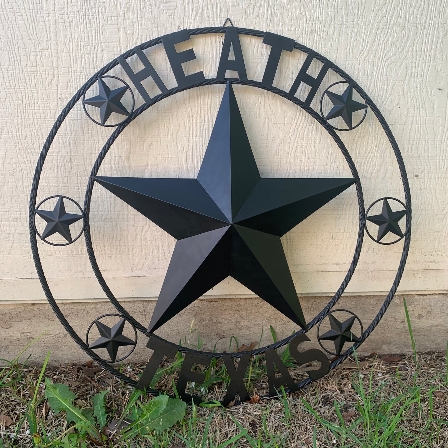 HEATH TEXAS STYLE CUSTOM STAR NAME BARN METAL STAR 3d TWISTED ROPE RING WESTERN HOME DECOR HANDMADE RUSTIC BLACK 24",32",34",36",40",42",44",46",50"