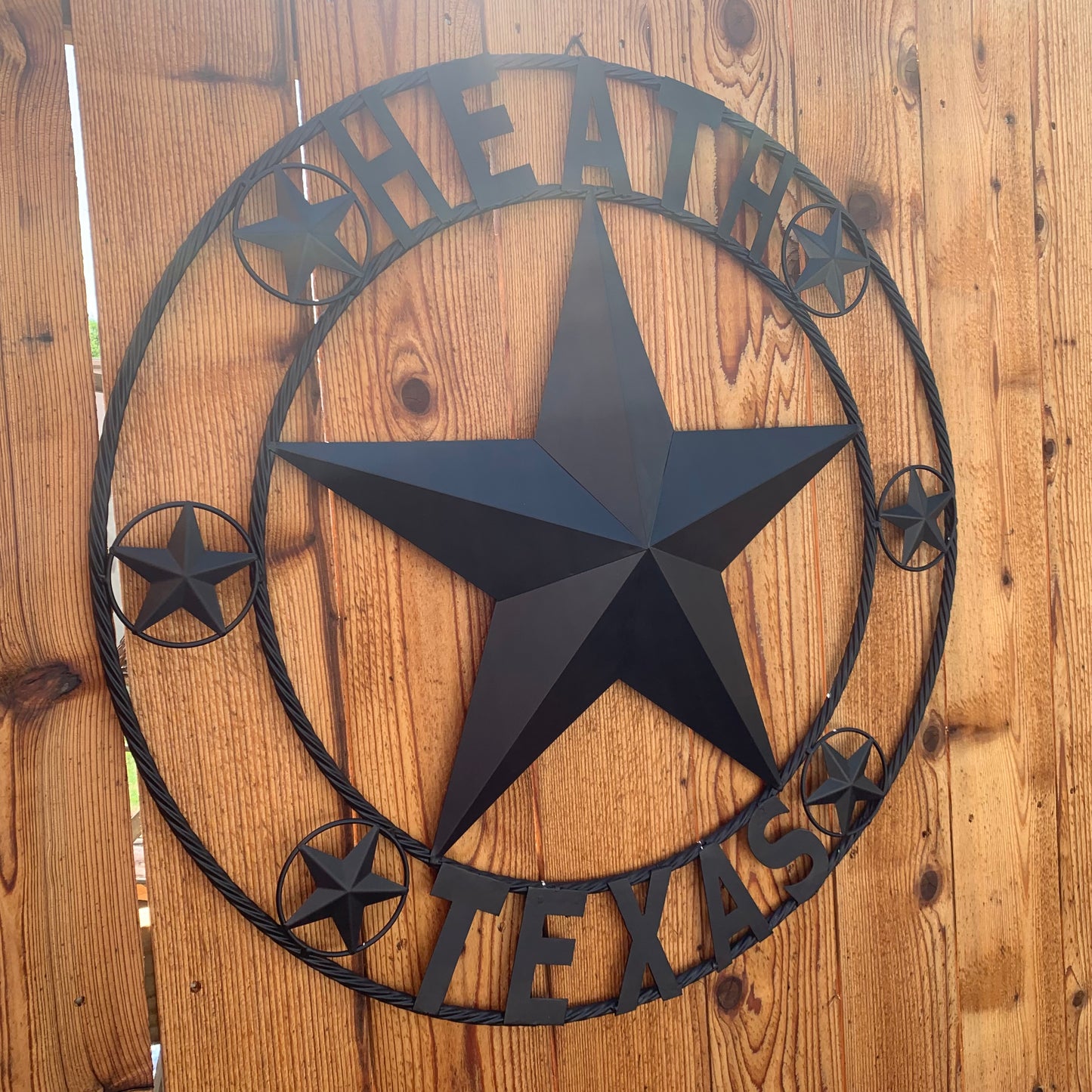 HEATH TEXAS STYLE CUSTOM STAR NAME BARN METAL STAR 3d TWISTED ROPE RING WESTERN HOME DECOR HANDMADE RUSTIC BLACK 24",32",34",36",40",42",44",46",50"