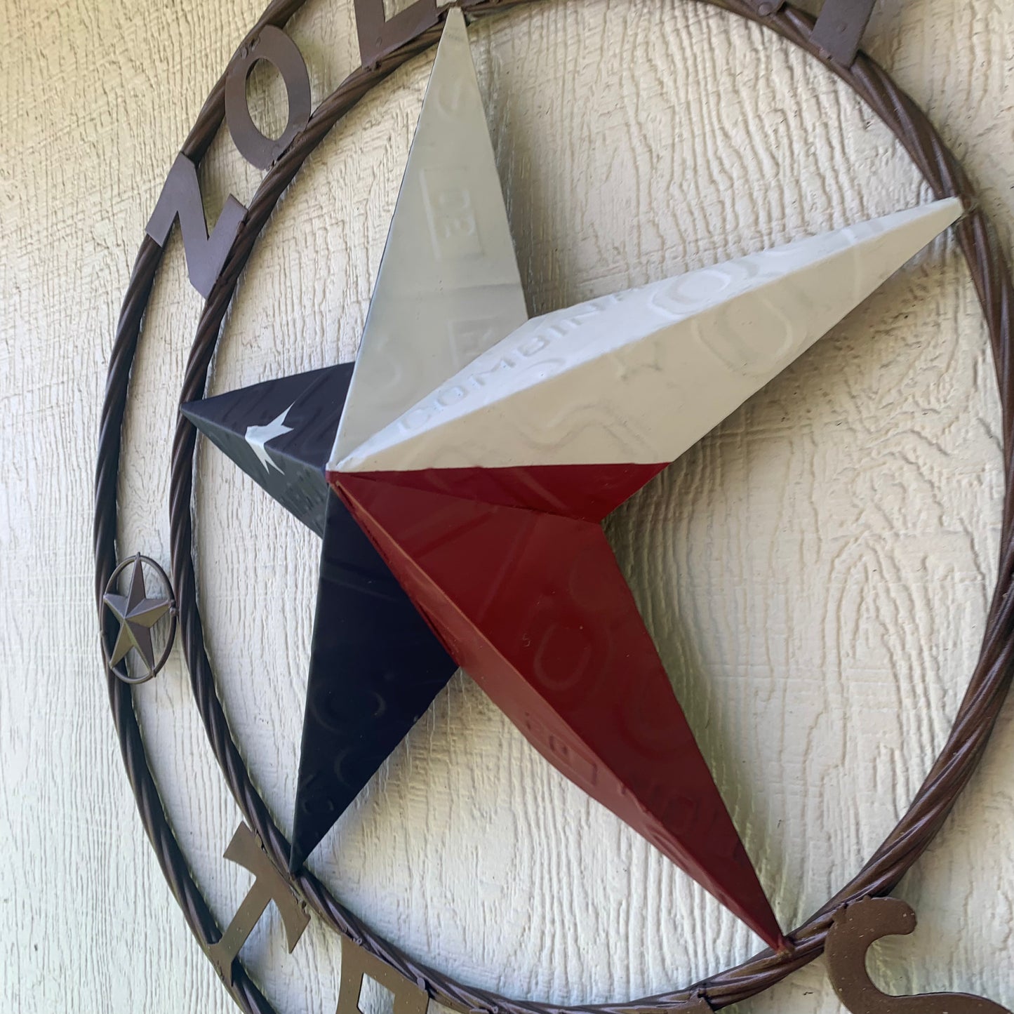 ZOLDAK TEXAS TX LICENSE PLATE STAR STYLE CUSTOM NAME STAR WITH TWISTED ROPE RING METAL WALL ART WESTERN HOME DECOR HANDMADE