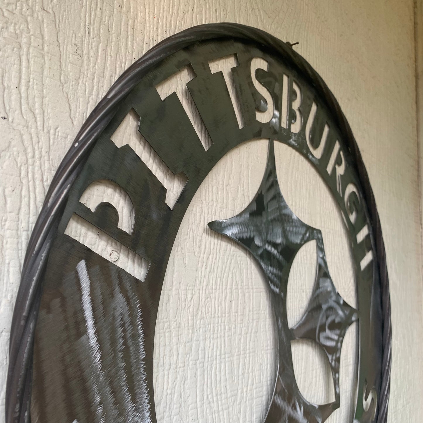 PITTSBURGH STEELERS CUSTOM RAW METAL VINTAGE CRAFT TEAM SIGN HANDMADE