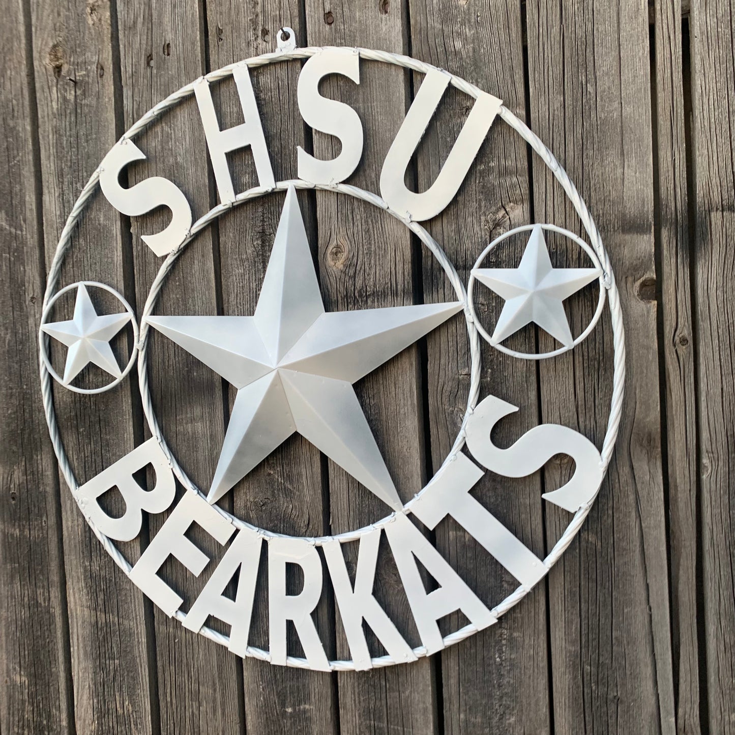 24",32" SHSU SAM HOUSTON BEARKATS RUSTIC WHITE METAL CUSTOM VINTAGE CRAFT RUSTIC BLACK TEAM STAR HANDMADE