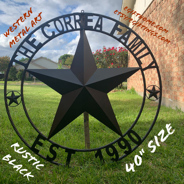 CORREA FAMILY STYLE CUSTOM FAMILY NAME STAR METAL BARN STAR ROPE RING WESTERN HOME DECOR RUSTIC HANDMADE 24",32",34",36",40",42",44",46",50"